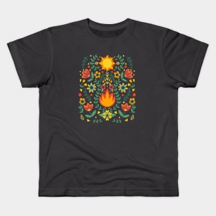 Summer Solstice Folk Art Bonfire Kids T-Shirt